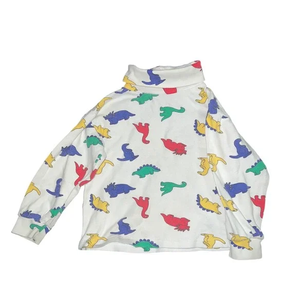 Vintage Driving Force Kids Dinosaur Print Turtleneck Shirt White Cotton Size 5** - Picture 3 of 12